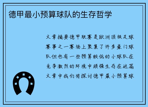 德甲最小预算球队的生存哲学